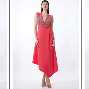 KAREN MILLEN Embellished Bandage Figure Form Knit Sleeveless Midaxi Dress Red L